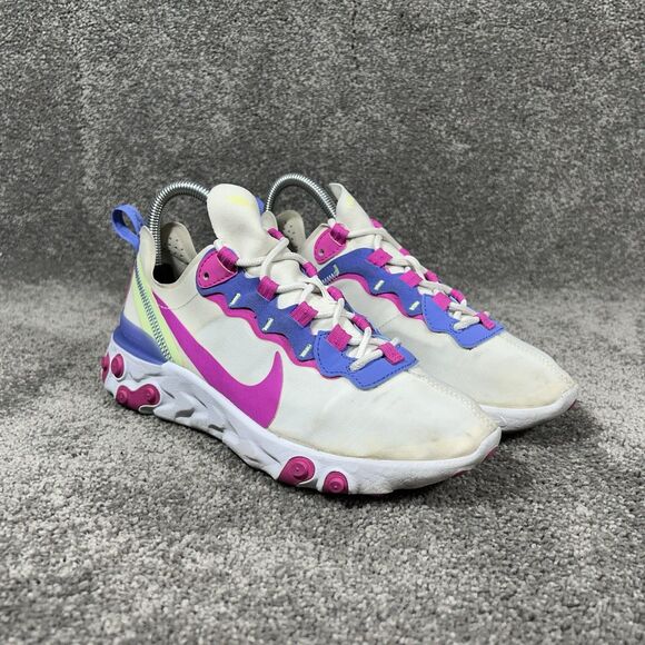 Nike React Element 55 BQ2728-104 Women’s Size 7 White Fire Pink Sapphire Shoes - Picture 2 of 12